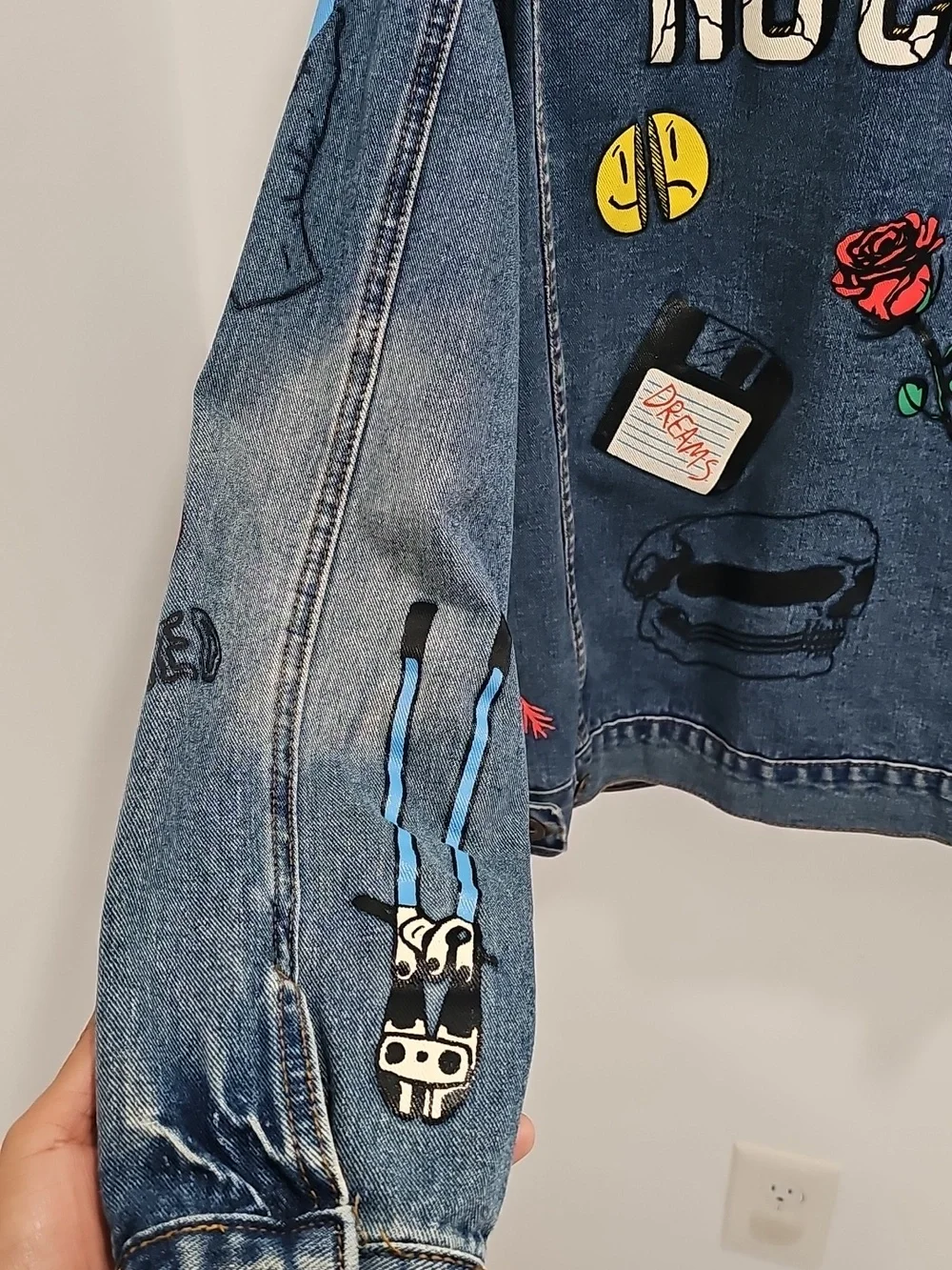 Brooklyn Cloth No Cap Retro 90s Graphics Denim Jean Jacket Unisex S - Picture 4 of 9